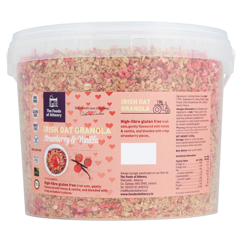 A big tub of gluten free granola with Irish oats and Strawberry & Vanilla