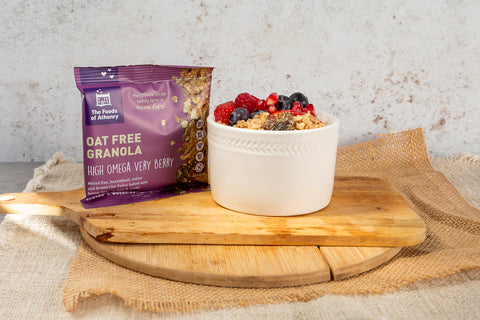 A single sachet of Gluten Free Very Berry Granola