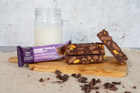 Gluten Free Honeycomb Rocky Road, Belgian Chocolate Biscuit Bar